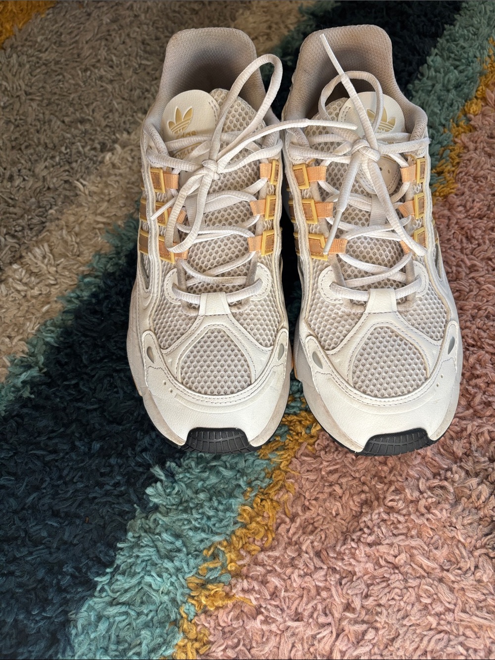 adidas Women's Cream Sneakers with Yellow Accents